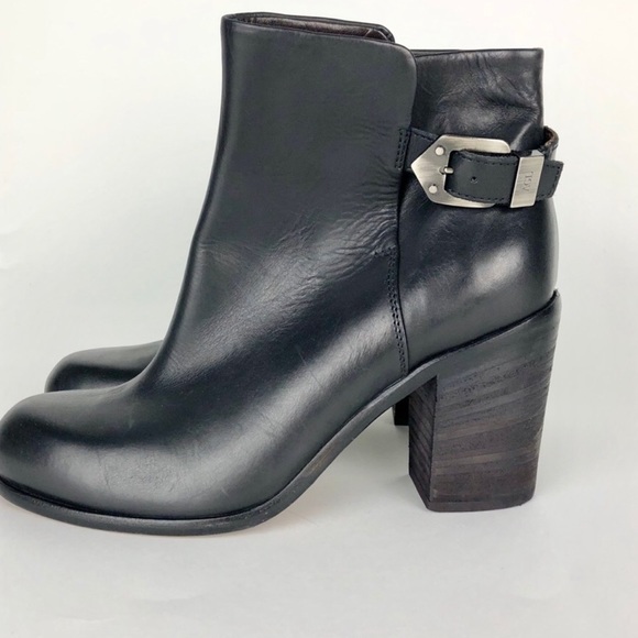 NWOT AGL Block Heel leather black ankle boot 37 1/2 - Picture 2 of 10